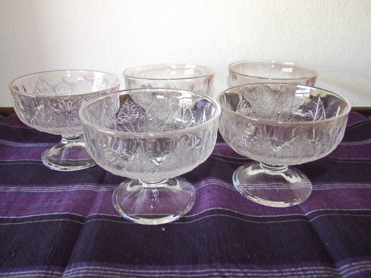 昭和 レトロ ガラス デザートグラス かき氷皿 紫色 3枚 セット