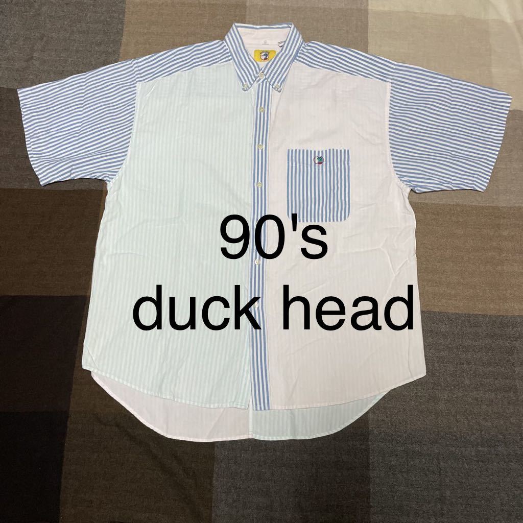 90s vintage duck head shirt ビンテージ シャツ クレイジーパターン マルチ ボタンダウンシャツ 半袖シャツ