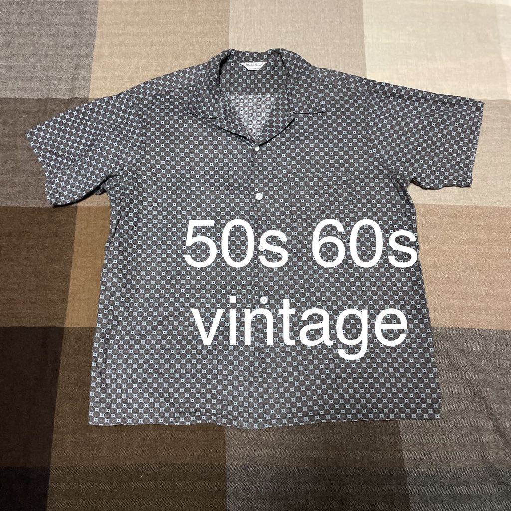 50s 60s vintage shirt ビンテージ シャツ オープンカラー 開襟 小紋柄 半袖 アイビー