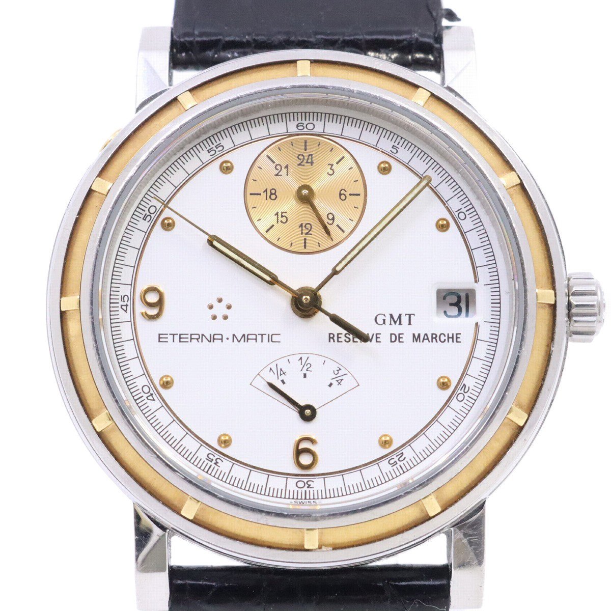 国産品 白文字盤 コンビ 腕時計 メンズ 自動巻き パワーリザーブ GMT
