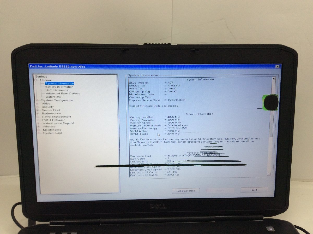 ジャンク/ Dell Latitude E5530 Intel Core i5-3320M メモリ4.1GB ストレージ無し 【G10826】_液晶割れがあります