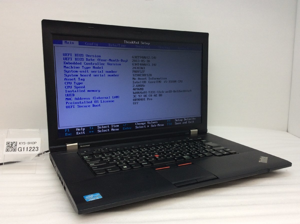 ジャンク/ LENOVO 24783W3 ThinkPad L530 Intel Core i5-3320M メモリ4.1GB ストレージ無し 【G11223】_画像1