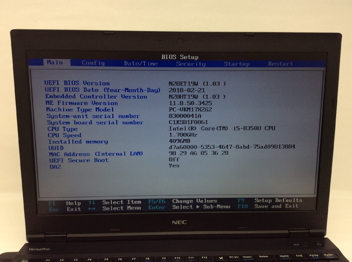 公式 ジャンク/ NEC 【G12081】 ストレージ無し メモリ4.1GB i5-8350U