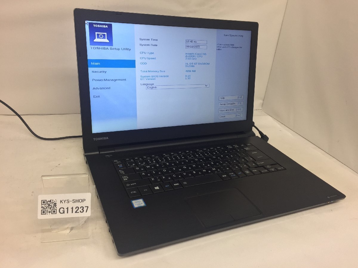 ジャンク/ TOSHIBA dynabook B65/D PB65DBAA422AD81 Intel Core i5-6300U メモリ4.1GB ストレージ無し 【G11237】の画像1