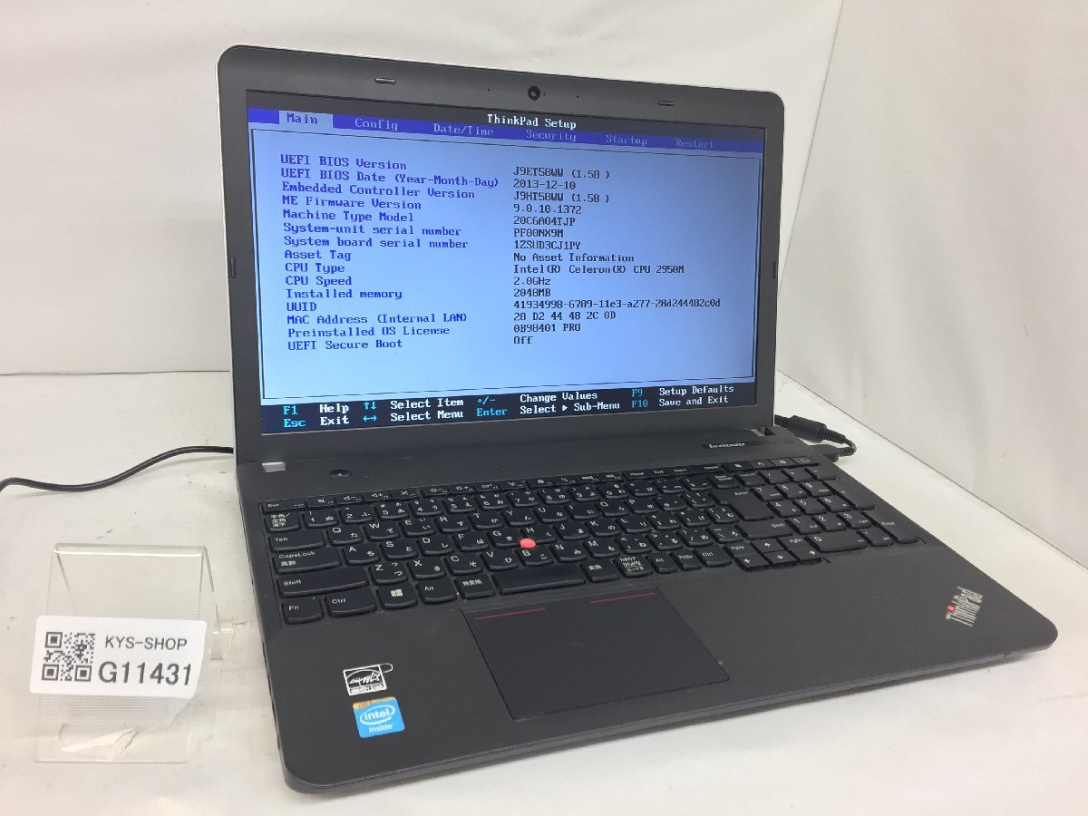 ジャンク/ LENOVO 20C6A04TJP ThinkPad Edge E540 Intel Celeron 2950M メモリ2.05GB ストレージ無し 【G11431】_画像1