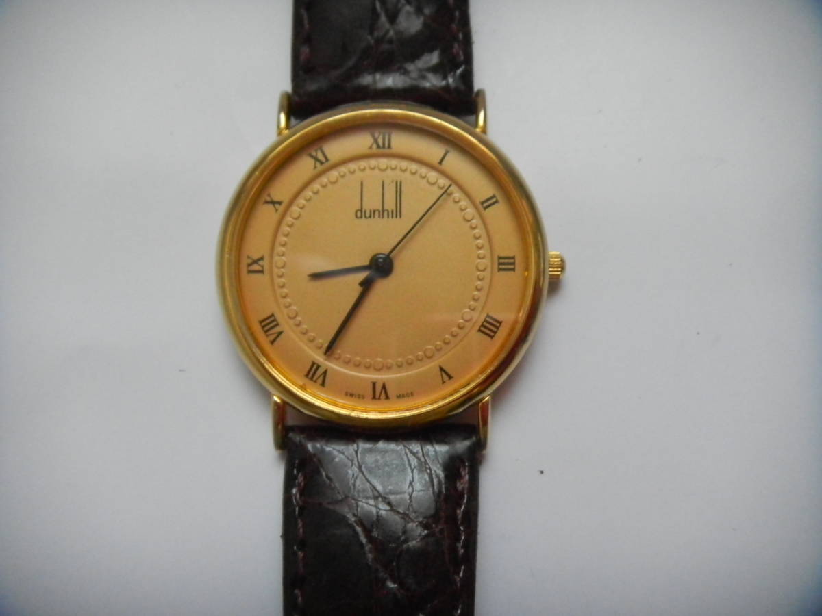 完璧 DUNHILL ダンヒル 丸型腕時計 QZ NL3101a ゴールド 文字盤