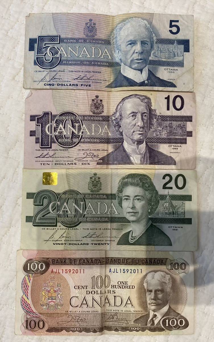 １円〜 ネコポス送料無料カナダドル100ドル20ドル10ドル５ドル旧紙幣