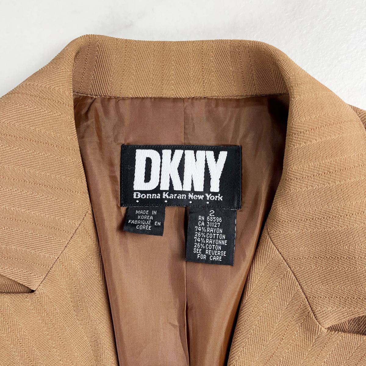 美品 DKNY ダナキャランニューヨーク ストライプ テーラードジャケット 総裏 レディース 茶色 ブラウン サイズ2*FC394_画像6