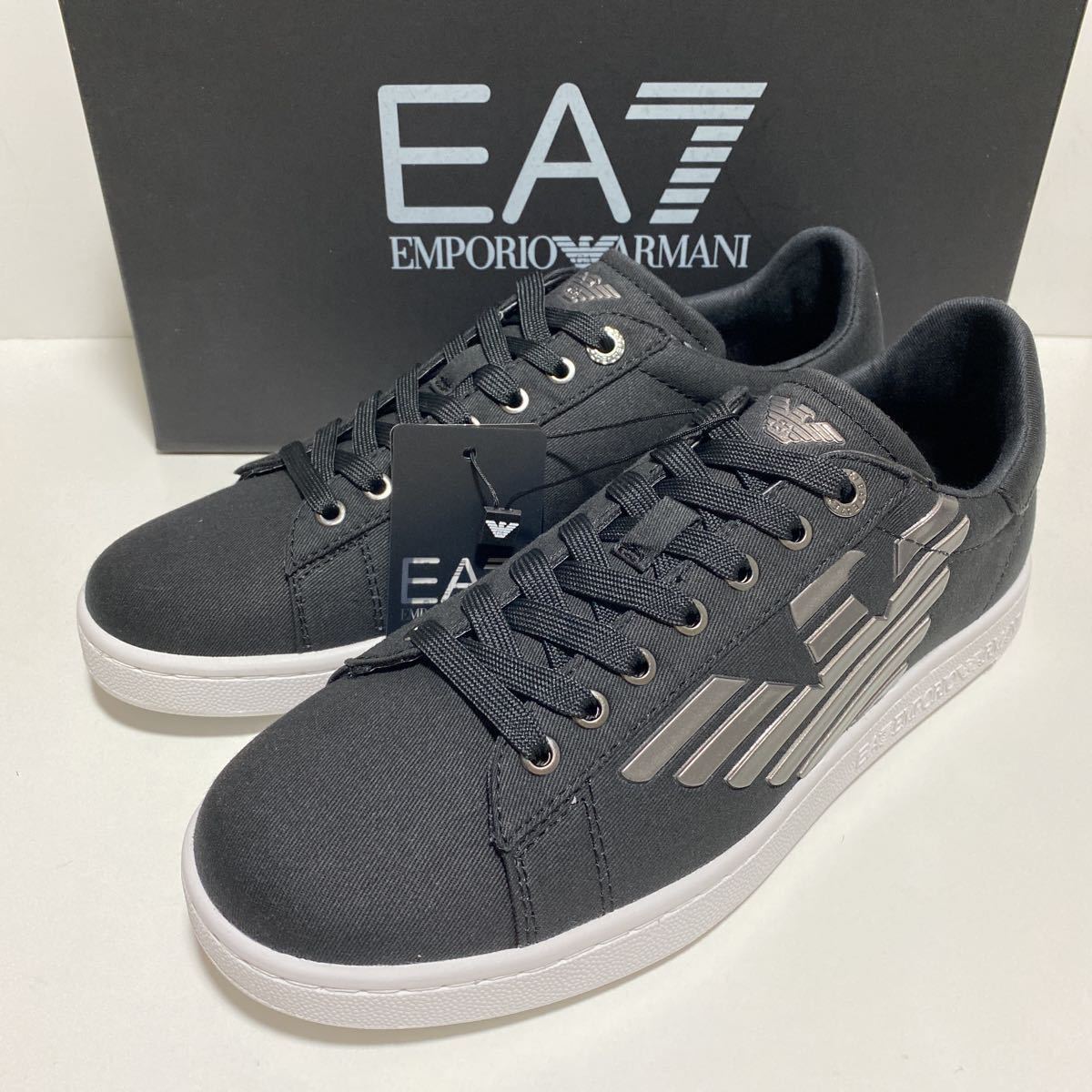 1円〜★新品★US9(約27㎝) ★EA7 EMPORIO ARMANI(エンポリオアルマーニ)/メンズ/レースアップシューズ/イーグルロゴ/ブラック×ガンメタの画像1