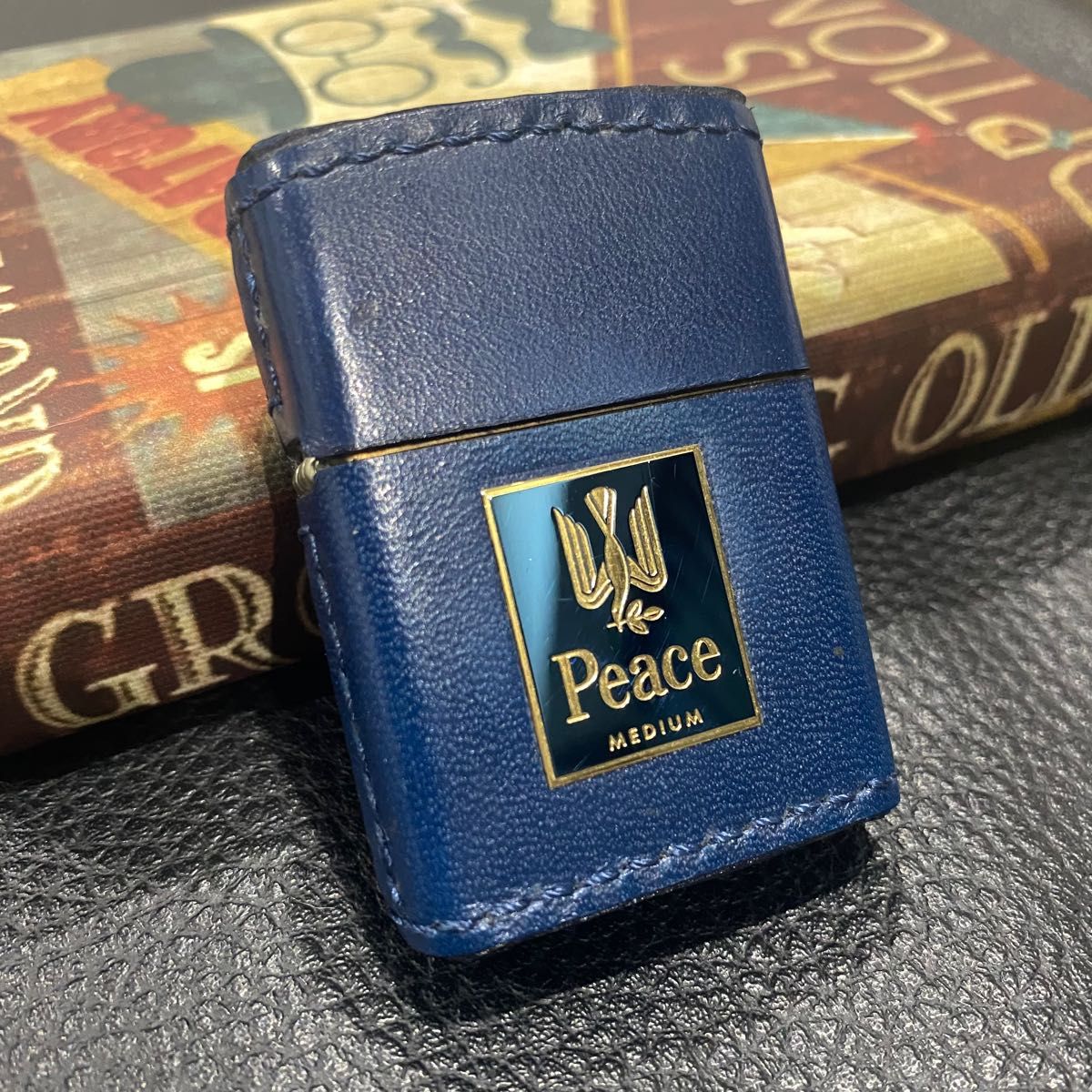 【ZIPPO】Peace ピース 本革 革巻き MEDIUM 青 希少 未使用