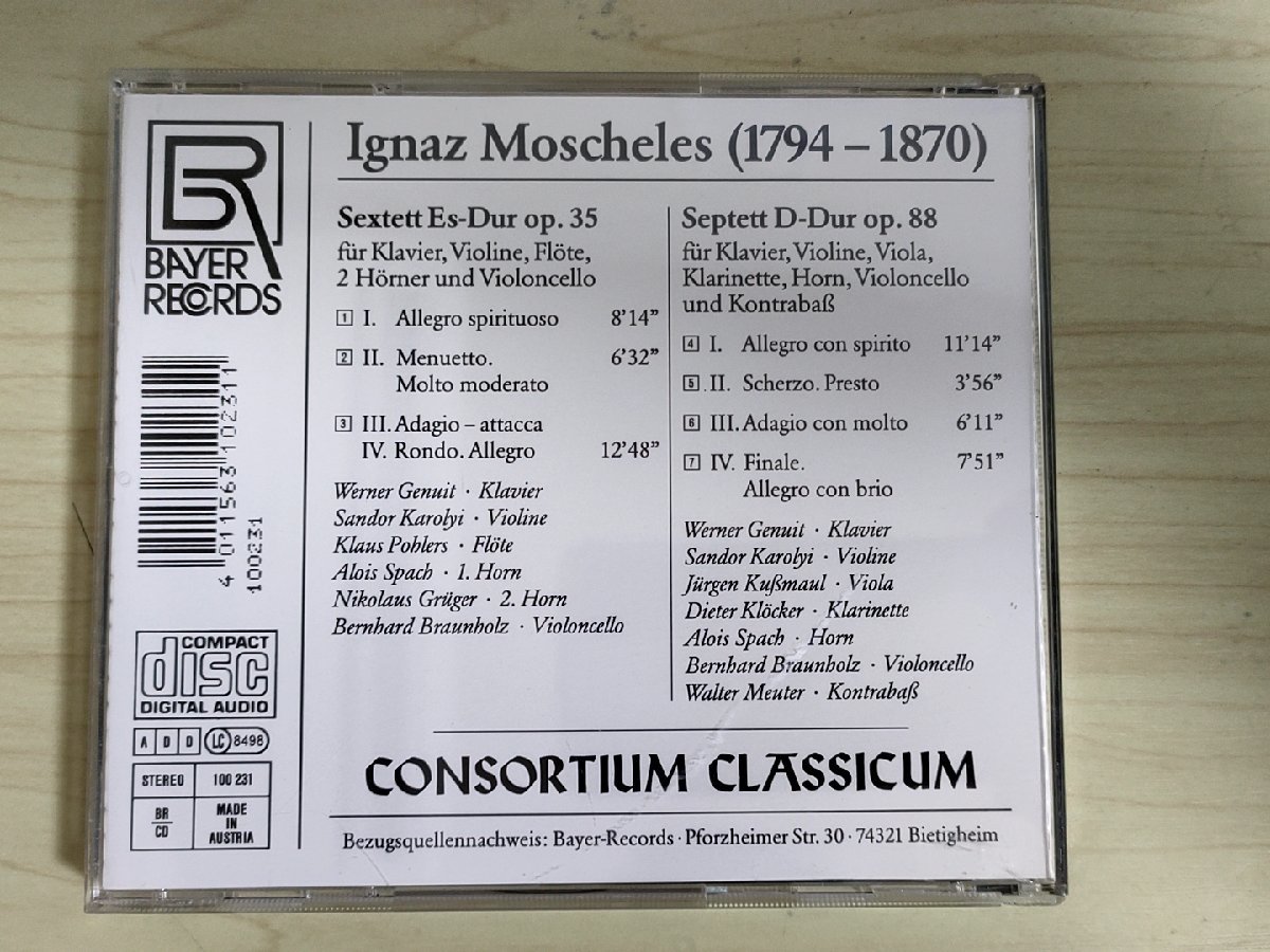 CD イグナーツ・モシェレス/Ignaz Moscheles 六重奏曲 変ホ長調 七重奏曲/ヴェルナー・ゲヌイット/サンダー・カローイ/クラシック/D325235_画像2