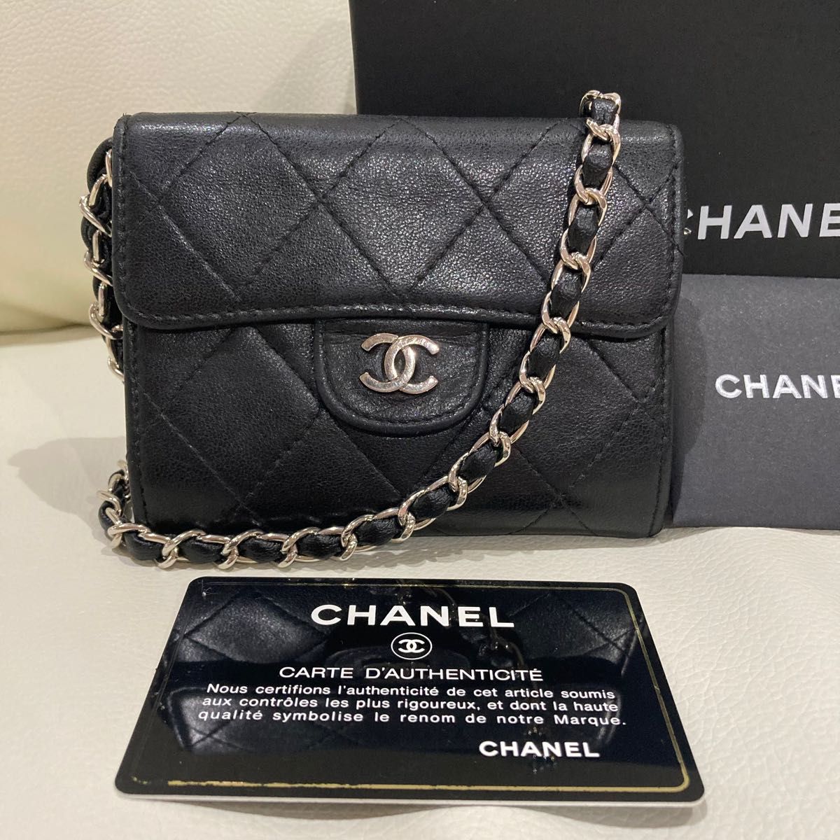 CHANEL マトラッセ チェーンウォレット コインケース 黒 財布 チェーン