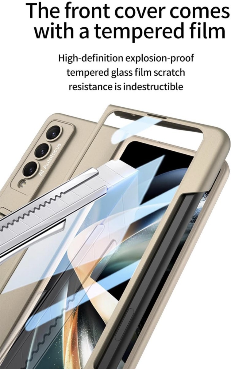 508h2813 超薄型ハード PC 耐衝撃強化ガラス完全保護電話ケース 、ワインレッド、Galaxy Z Fold 4 用の画像5