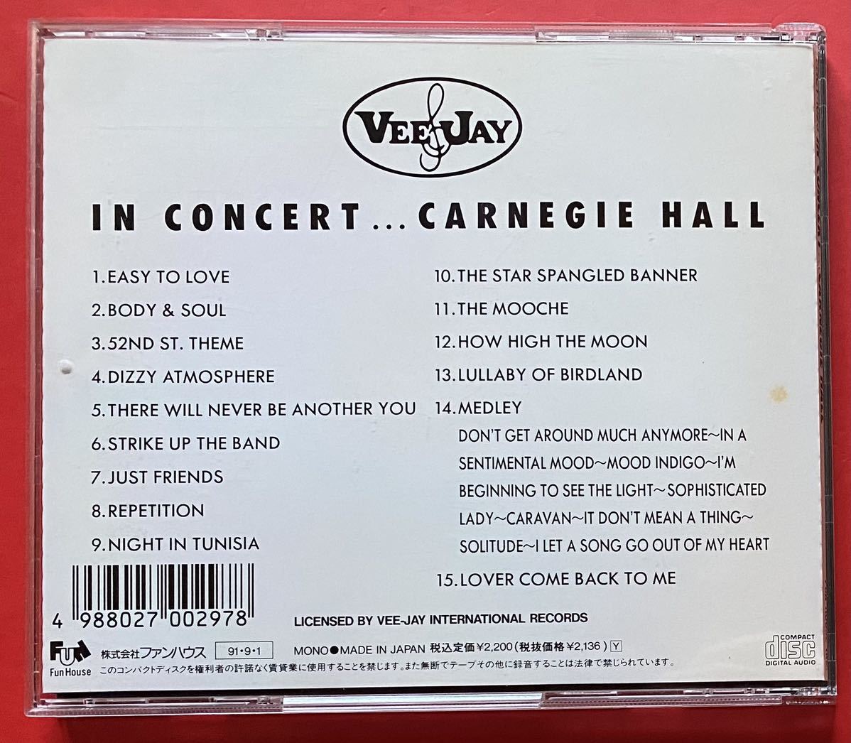 【CD】ディジー・ガレスピー / チャーリー・パーカー / スタン・ゲッツ「IN CONCERT AT CARNEGIE HALL BIRD, DIZ, GETZ」国内盤 [06080134]_画像2