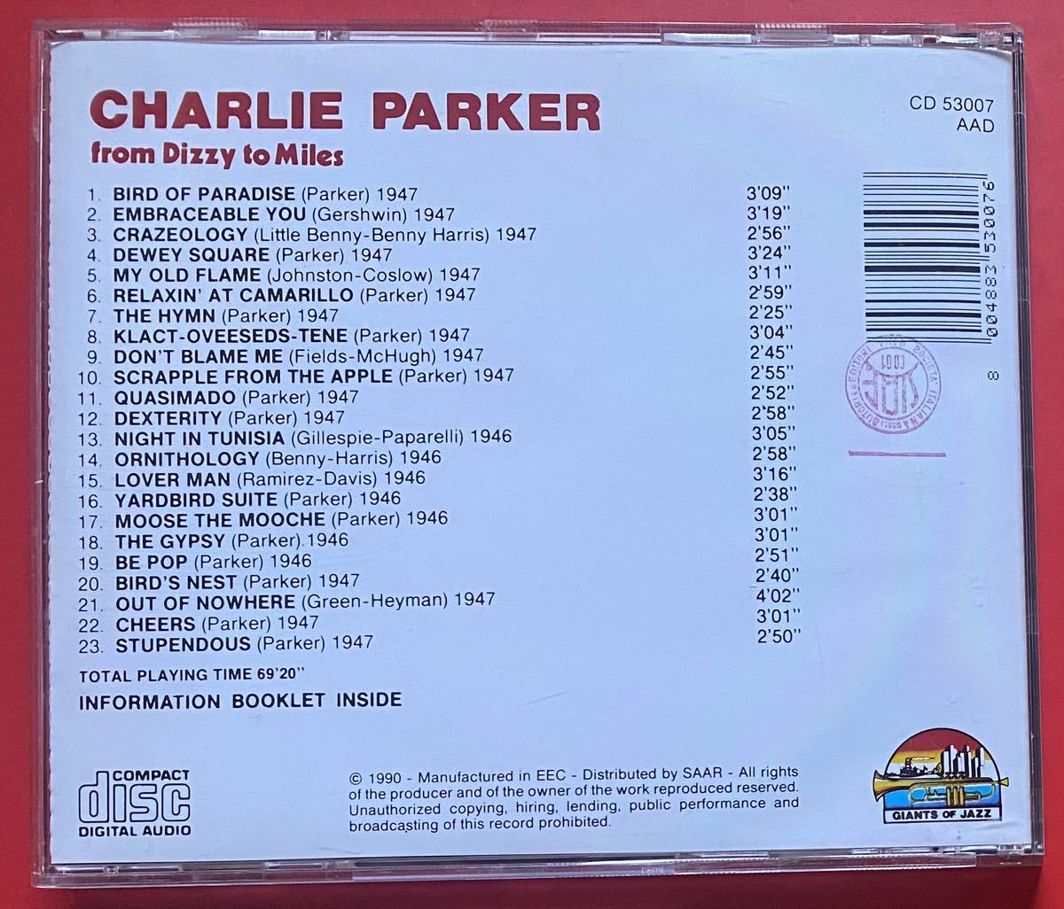 【CD】「Charlie Parker Masterworks: 1946-1947」チャーリー・パーカー 輸入盤[06080134]_画像2