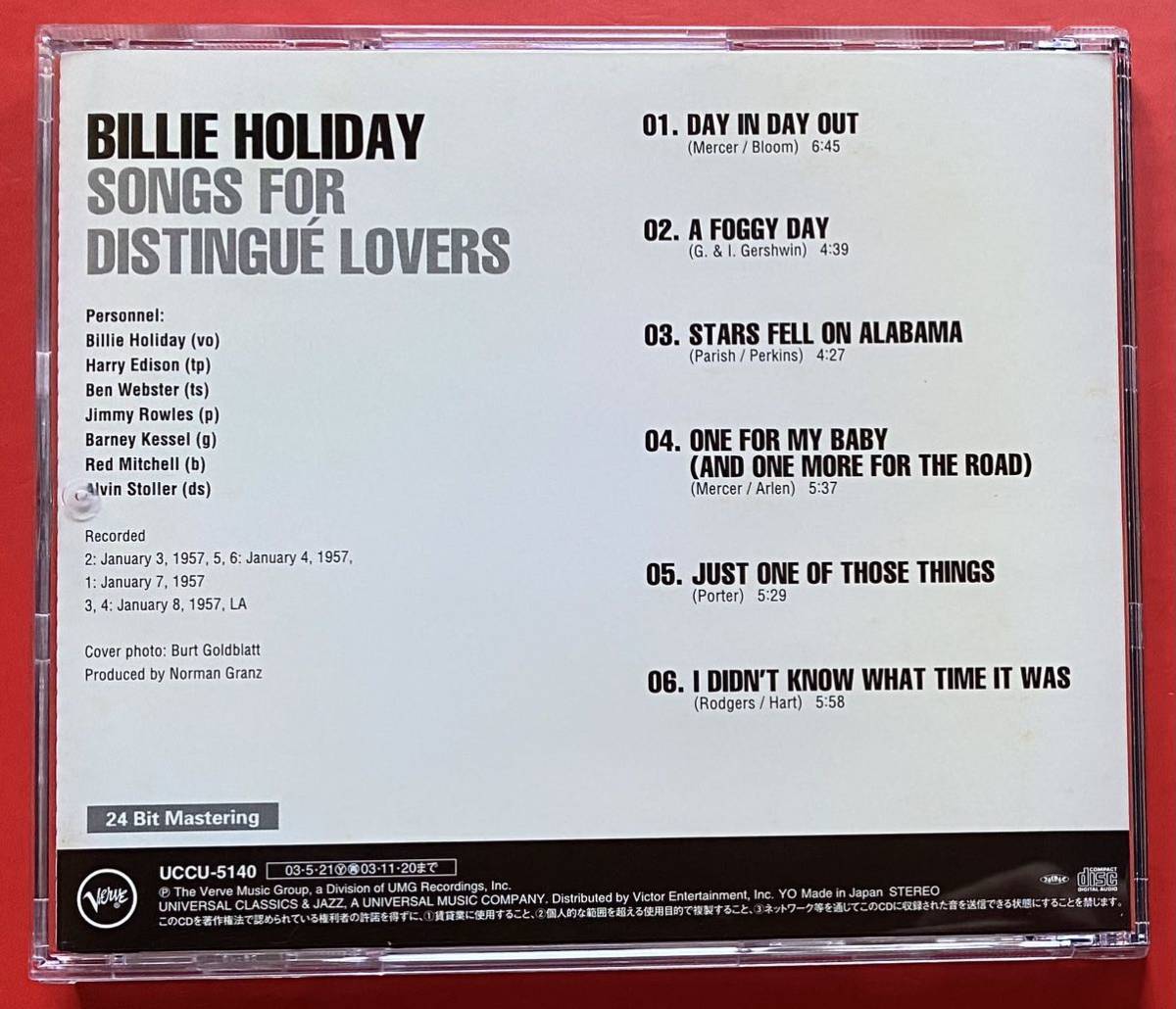 【CD】ビリー・ホリデイ「アラバマに星落ちて / SONGS FOR DISTINGUE LOVERS」BILLIE HOLIDAY 国内盤 [08030198]_画像2