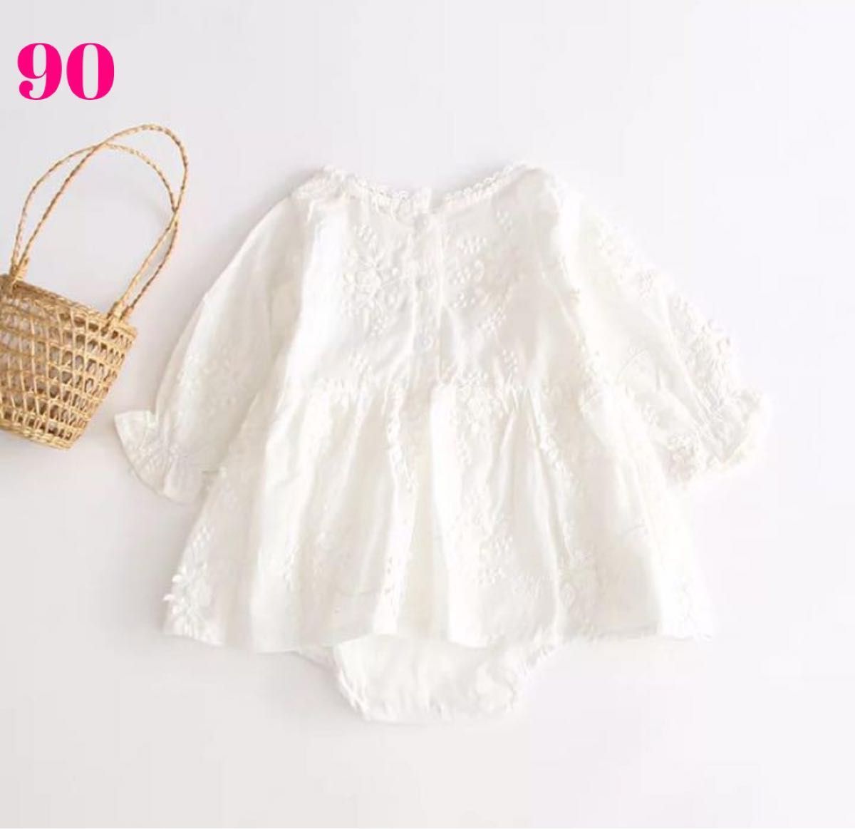 90cm embroidery race rompers white One-piece child clothes baby dress long sleeve spring summer autumn birthday ceremony wedding girl 