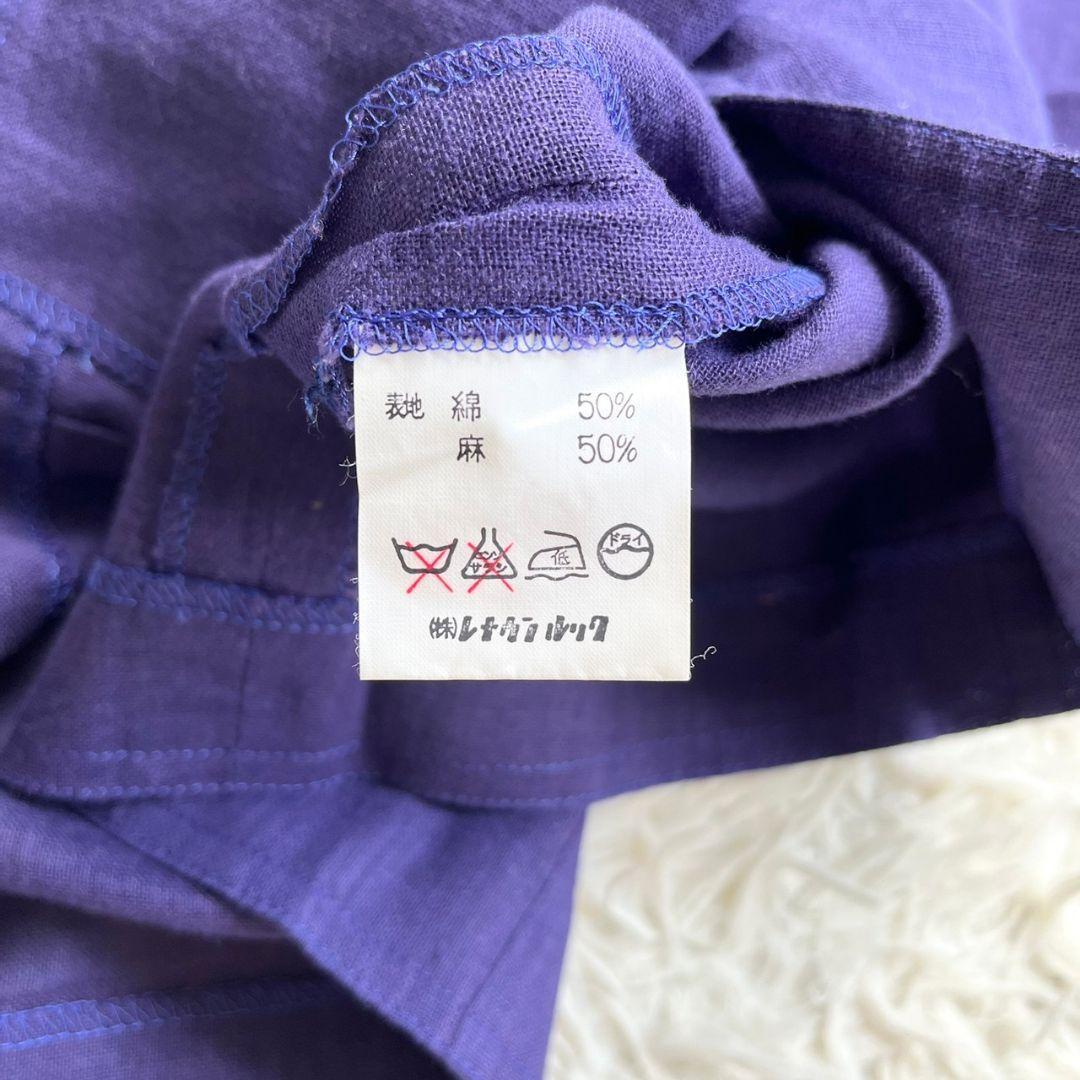 E5069　訳有　レリアン【M〜L】シャツ ノーカラー カットソー 半袖 麻混 紫　パープル_画像8