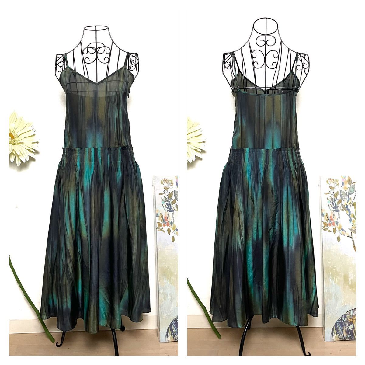 theory theory total pattern Cami One-piece long One-piece flair A line party dress 2 black green black green 