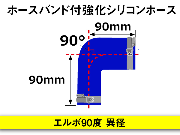 【シリコンホース】ドイツ NORMA バンド付 エルボ90度 異径 内径38→45Φ 片足長90mm 青色 ロゴマーク無し 汎用品_画像4