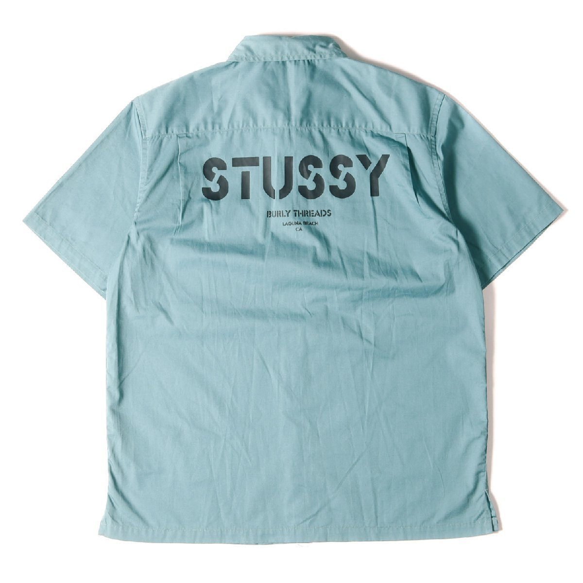 STUSSY ステューシー シャツ サイズ:M ブランドロゴ T/Cツイル ワーク 半袖 シャツ ティール トップス カジュアルシャツ ストリート