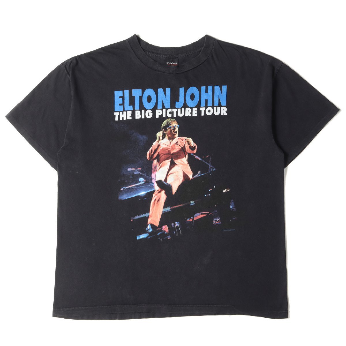 90s ELTON JOHN THE BIG PICTURE TOUR クルーネック 半袖 Tシャツ PolyGramボディ USA製 90年代 ブラック XL ロックT アーティスト 古着