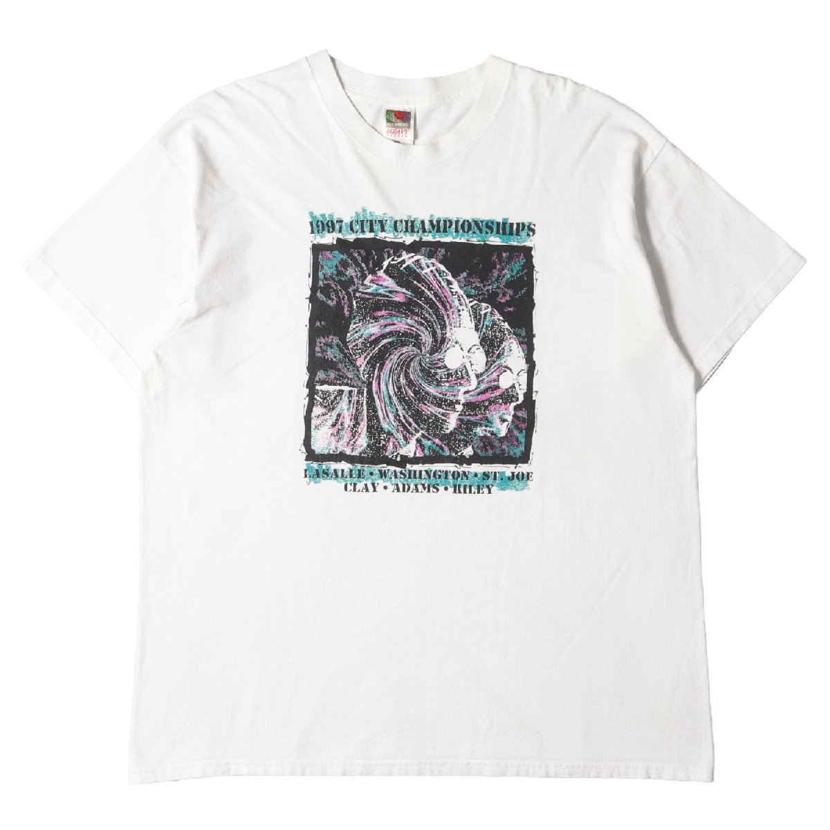 90s 1997 CITY CHAMPIONSHIPS 水泳大会 アート クルーネック 半袖 Tシャツ 90年代 FRUIT OF THE LOOM フルーツオブザルーム ホワイト XL