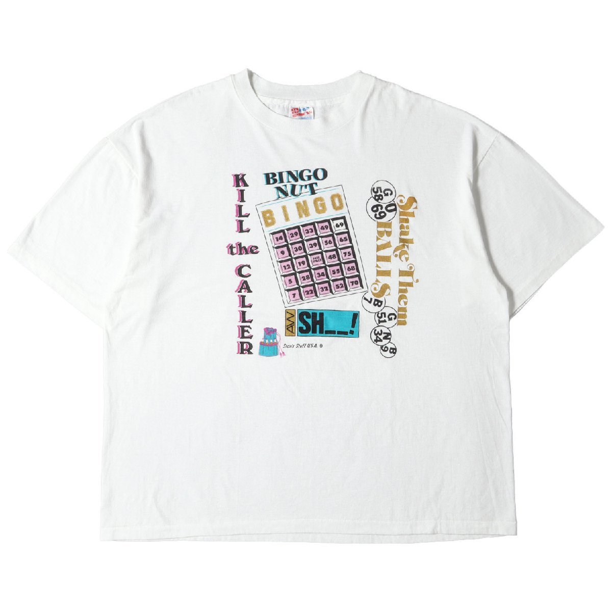 90s ビンゴゲーム イラスト クルーネック 半袖 Tシャツ 90年代 USA製 Hanes ヘインズ ホワイト 白 XXL 90s - 00s ヴィンテージ 古着