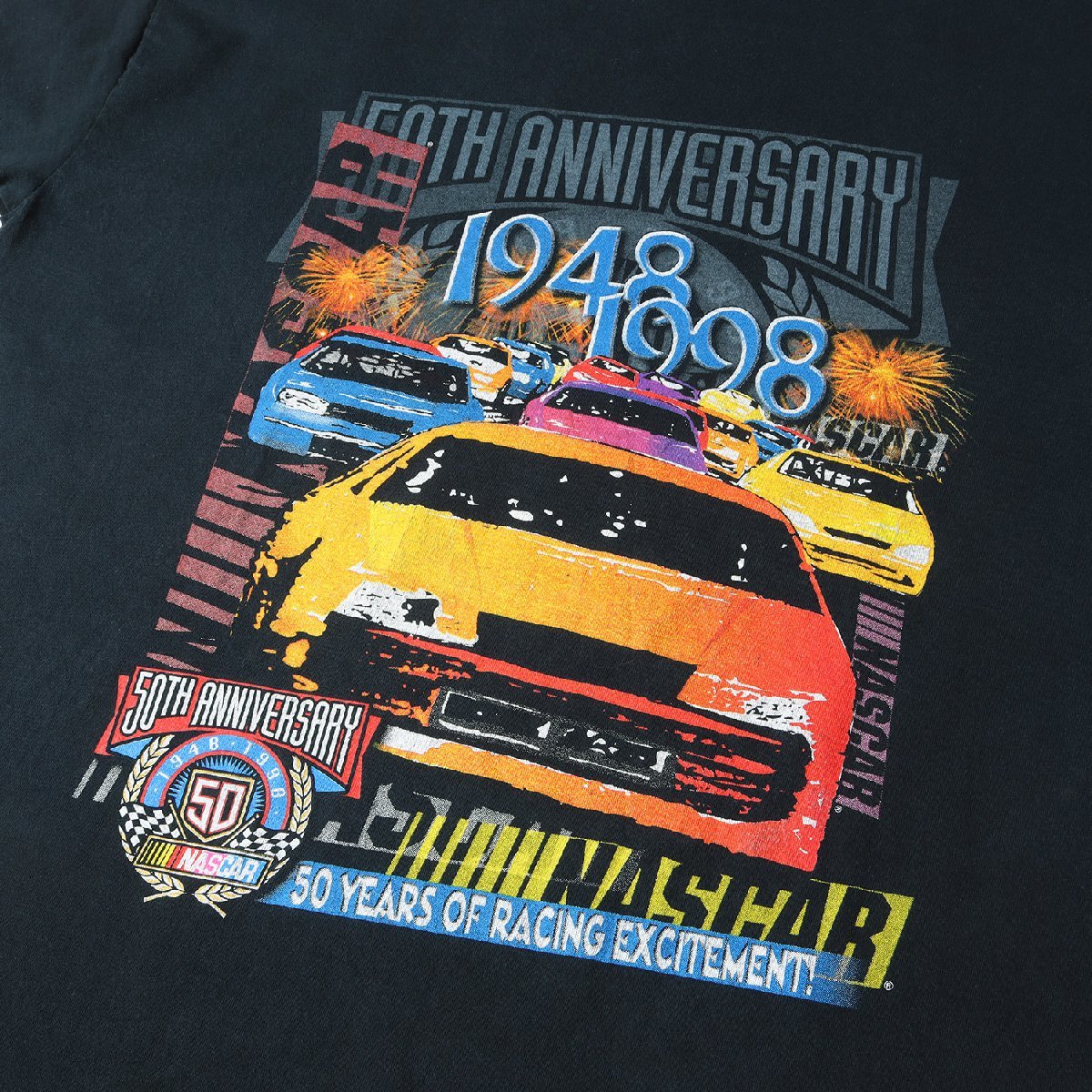 90s 50周年記念 NASCAR レーシング クルーネック Tシャツ 90年代 COMPETITORS VIEW コンペティターズビュー ナスカー ブラック XL 古着_画像4