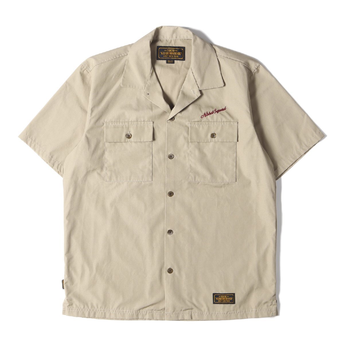 美品 NEIGHBORHOOD ネイバーフッド シャツ サイズ:S 20SS ロゴ 刺繍 T/C ワーク 半袖 シャツ CLASSIC WORK / EC-SHIRT . SS ベージュ