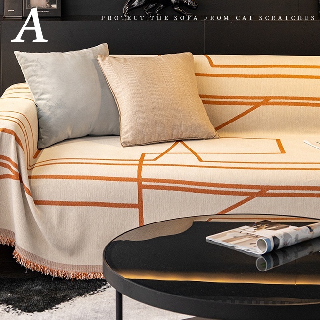  line art sofa cover 3 seater . stylish geometrical pattern Northern Europe thick comfortable tassel white ground black ground white black orange gray Brown 
