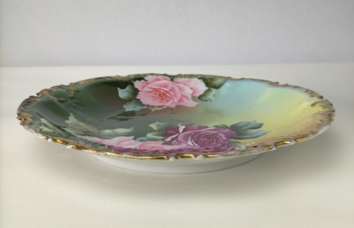 レア品☆カエデ印☆オールドノリタケ 金彩点盛り薔薇絵皿-