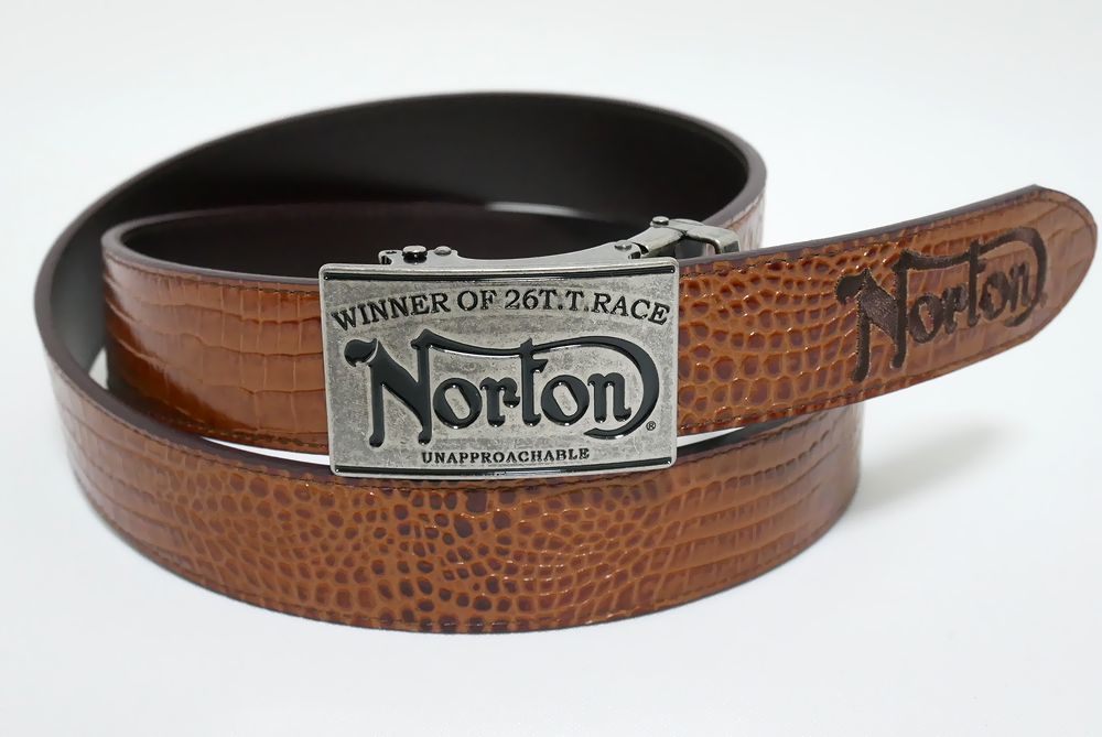 新品正規 Norton ノートン JAPAN本革クロコ柄ホールレスベルト 233N8100B 茶色 ブラウン フリーサイズ 牛革ベルト