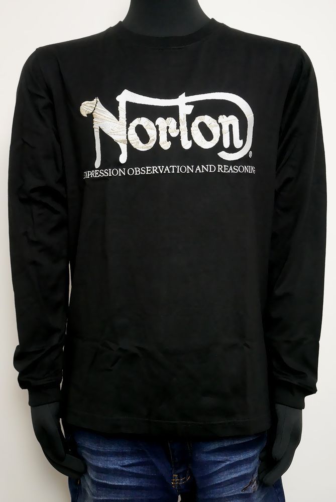 新品正規 Norton ノートン フェザーゴールドロンT 233N1104 黒L トップス 長袖 ロゴ刺繍_画像2