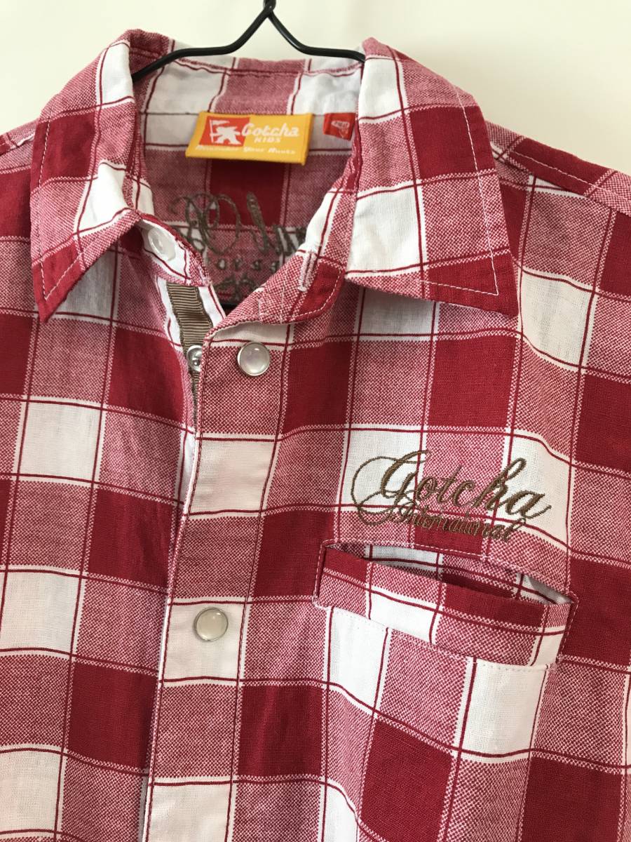 GOTCHA Gotcha Kids block check pattern short sleeves shirt red check tops 140. red red girl man 