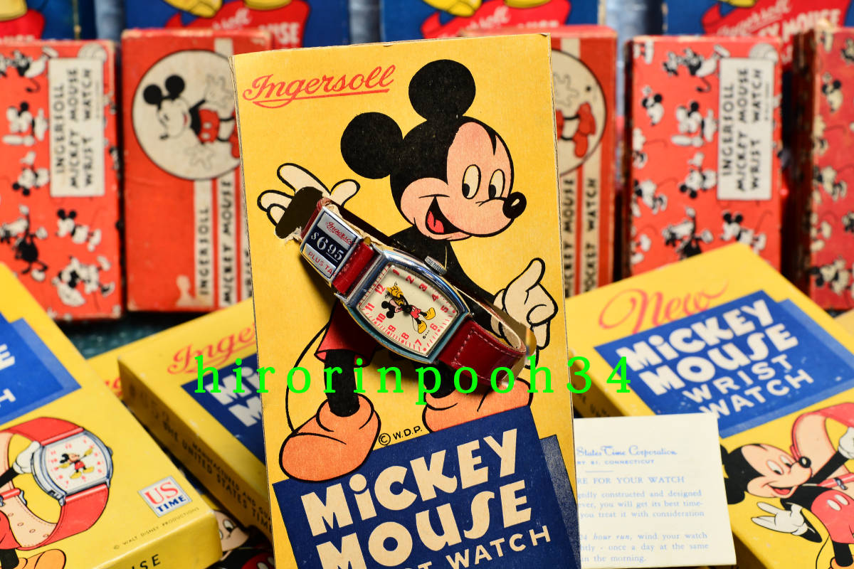  Vintage ценный прекрасный товар ( не использовался ..) 50 годы in gasoruU*S*TIME Mickey Mouse механический завод наручные часы Disney OH settled 1 шт 