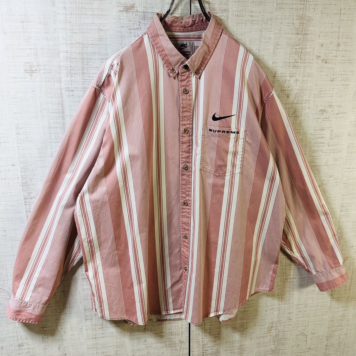 美品】supreme NIKE cotton twill コットン ツイル ピンク ストライプ