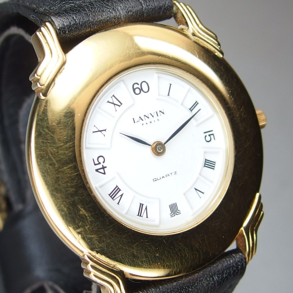 LANVIN ランバン GP/SS/革 QZ 510439 メンズ 腕時計 ホワイトダイヤル made in France PARIS WATER RESISTANT 「19126」_画像3