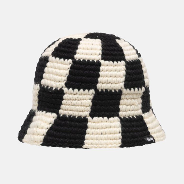 2023 Stussy Bucket Hat Checker Knit Black 新品 バケットハット チェッカーニット ブラック 白 黒
