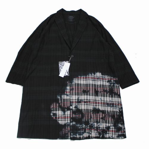 S'YTE サイト ヨウジヤマモト 23SS UNEVENLY DYED BLACK & WHITE MADRAS CHECK LONG JACKET ロングジャケット 3 ブラック