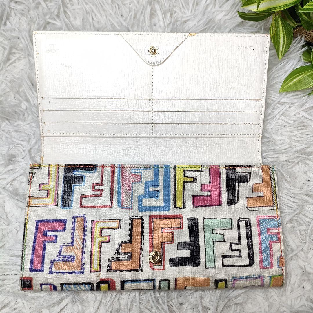 フェンディ 長財布 ズッカ イラスト マルチカラー FENDI 財布 ロゴ 白-