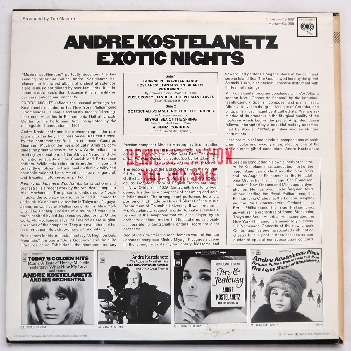 LP ANDRE KOSTELANETZ EXOTIC NIGHTS CS 9381 米盤_画像2