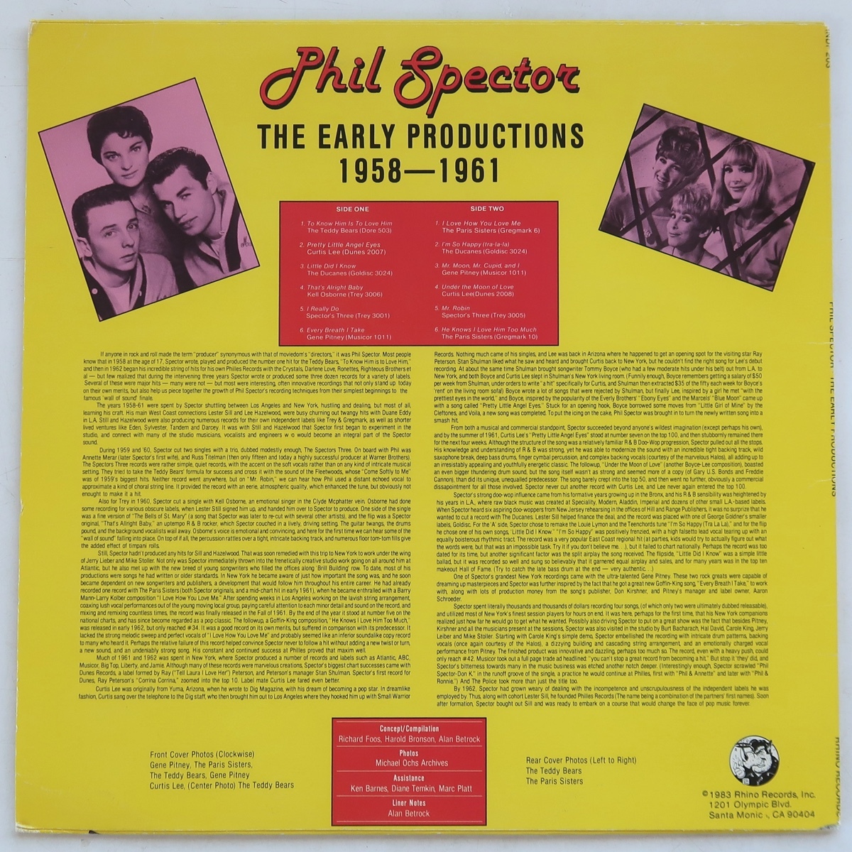 LP VA PHIL SPECTOR THE EARLY PRODUCTIONS 1958-1961 RHINO RNDF 203 米盤 TEDDY BEARS SPECTOR'S THREE PARIS SISTERS_画像2