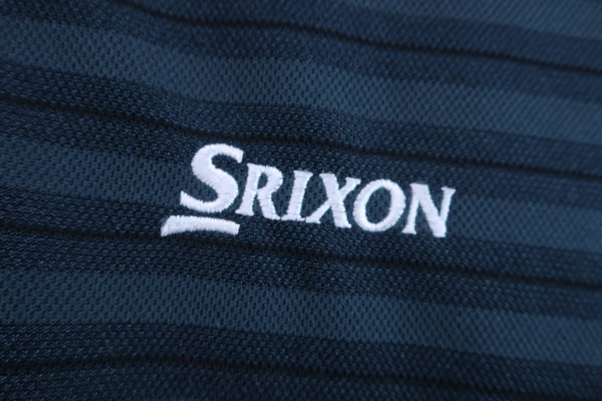 【美品】SRIXON(スリクソン) 長袖ポロシャツ 緑黒ボーダー メンズ M ゴルフウェア 2307-0202 中古_画像2