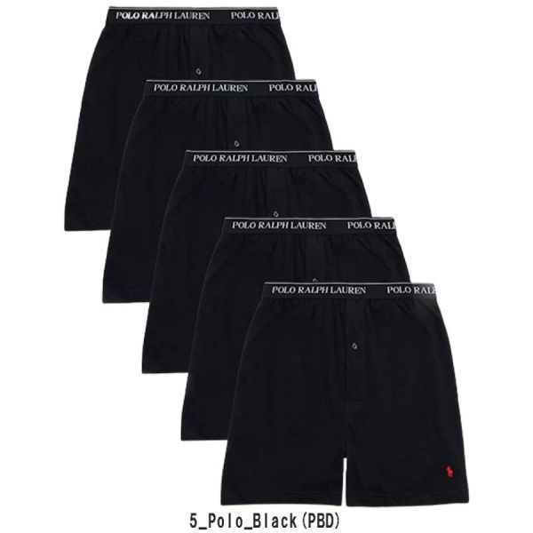 ※訳あり アウトレット POLO RALPH LAUREN(ポロ ラルフローレン)ニットボクサー トランクス 5枚セット NCKBP5 5_Polo_Black(PBD) Lサイズ_画像1