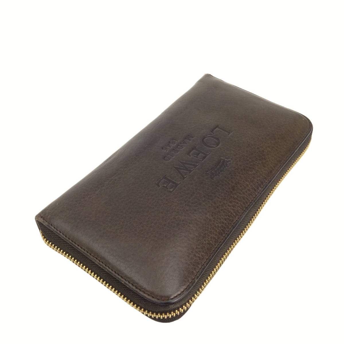  подлинный товар # Loewe # аккордеон Zip бумажник / Brown кожа / Gold # раунд застежка-молния длинный кошелек 