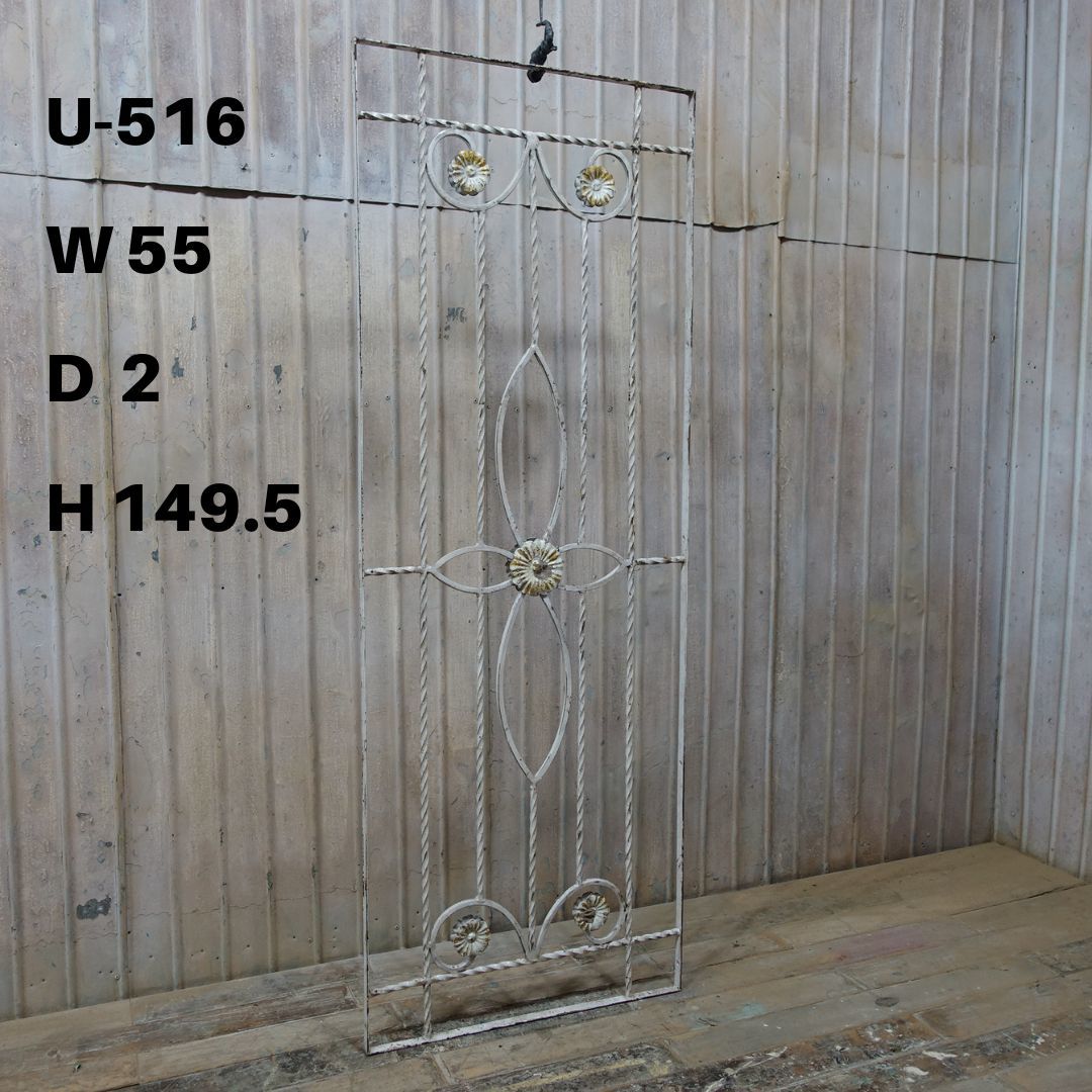 U516♪W55×H149.5♪♪大型アンティークフェンス ガーデニング ラティス シャビー 古い鉄柵 ブロカント アイアン ビンテージ 鉄格子 ftgの画像1