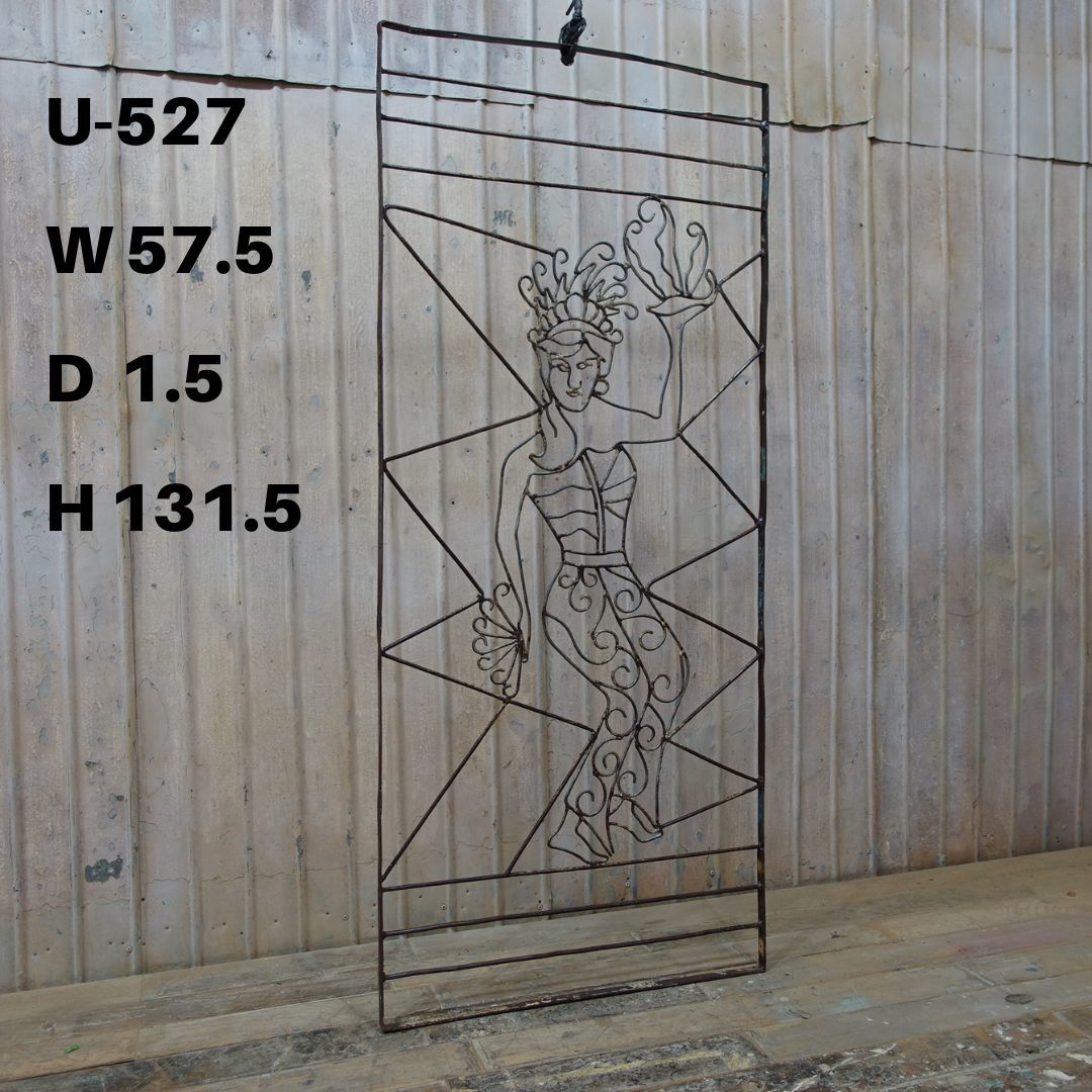 U527♪W57.5×H131.5♪大型アンティークアイアンフェンス ガーデニング シャビー 古い鉄柵 ラティス ブロカント ビンテージ ゲート 庭 ftg