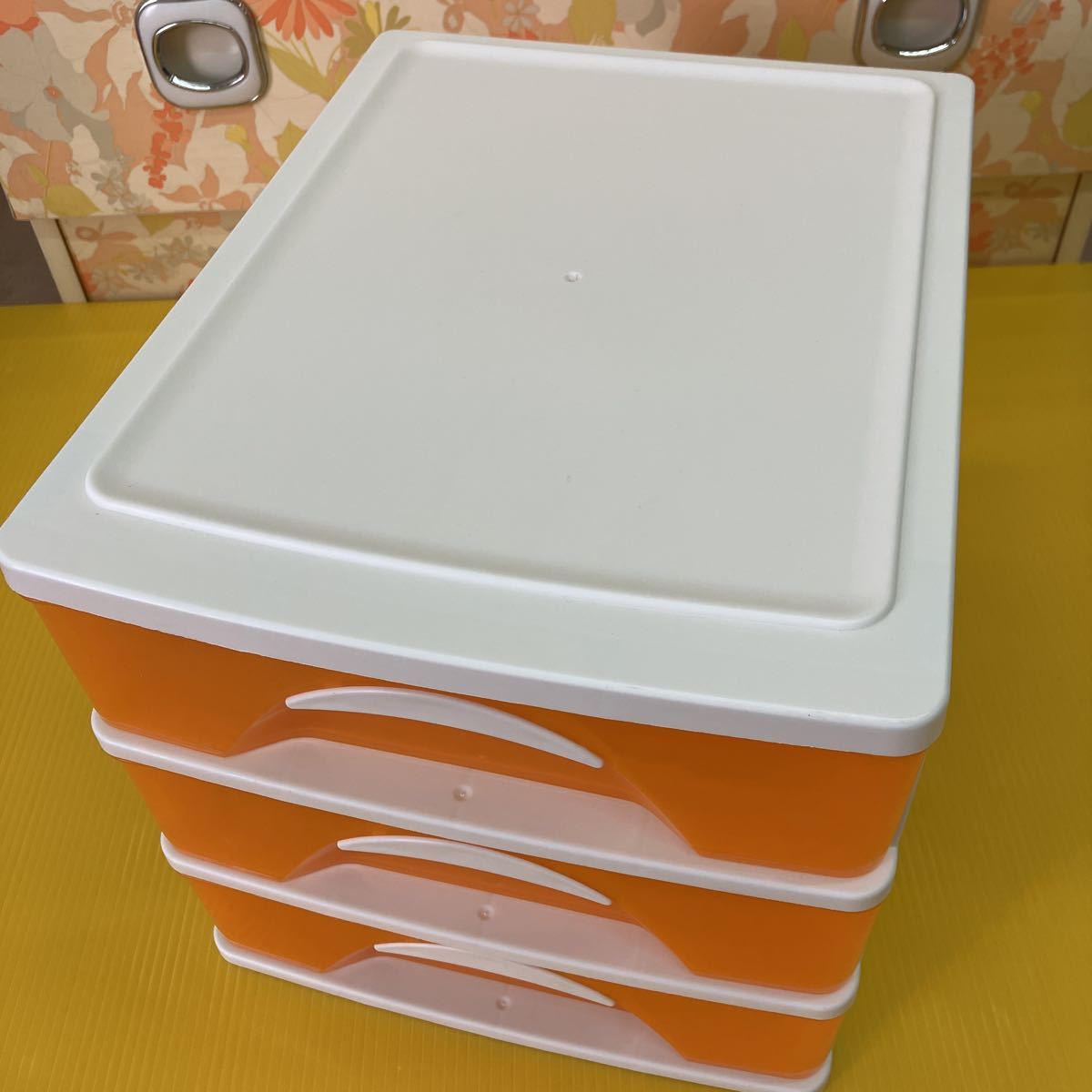 レトロポップ 収納ケース レターケース A4 3段 プラスチック 引き出し/オレンジ 白 かわいい/昭和レトロ ポー310_画像10