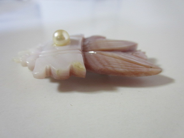 貝細工　真珠　パール　和装小物　竹　貝　 彫刻 　帯留め_画像4